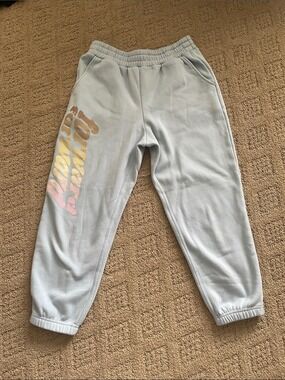 Women’s Fabletics Light Blue Fleece Jogger Pants with Gradient Script